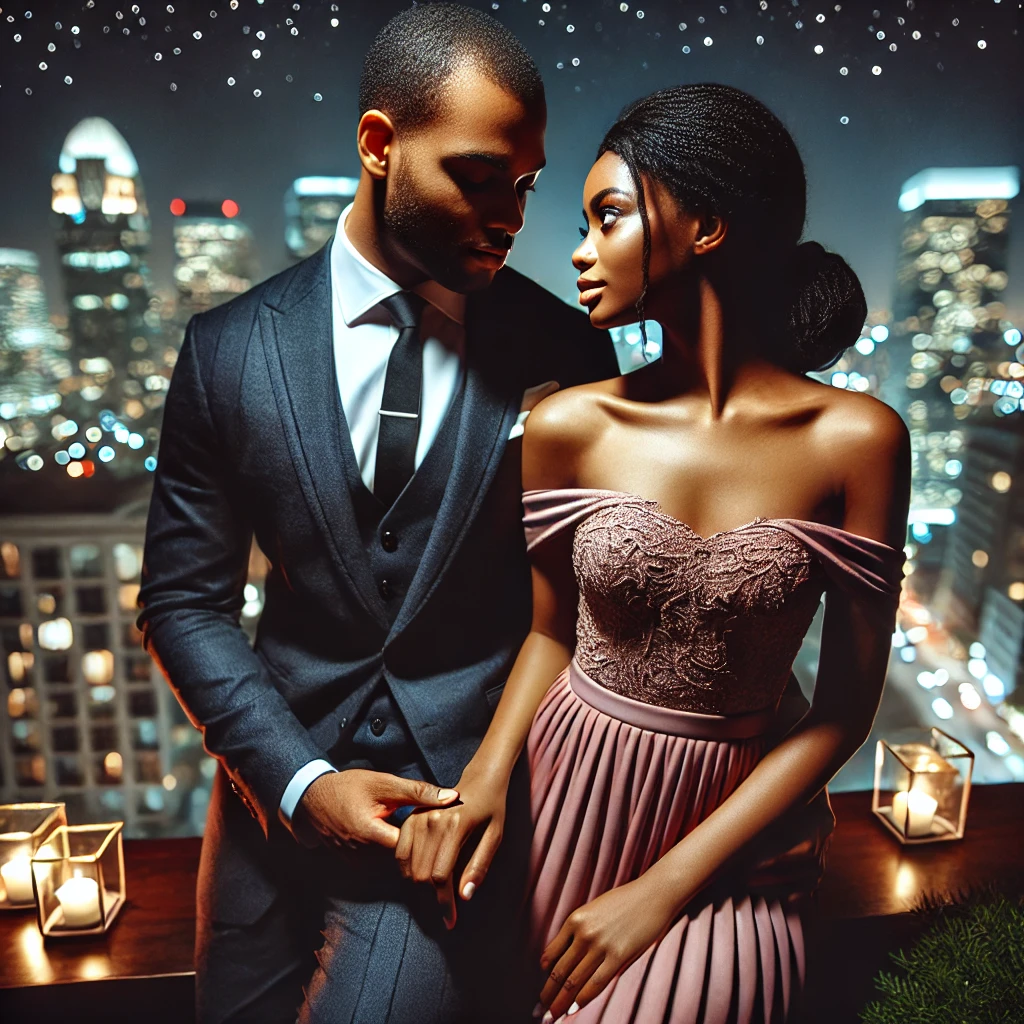 african american couple on a romantic rooftop date